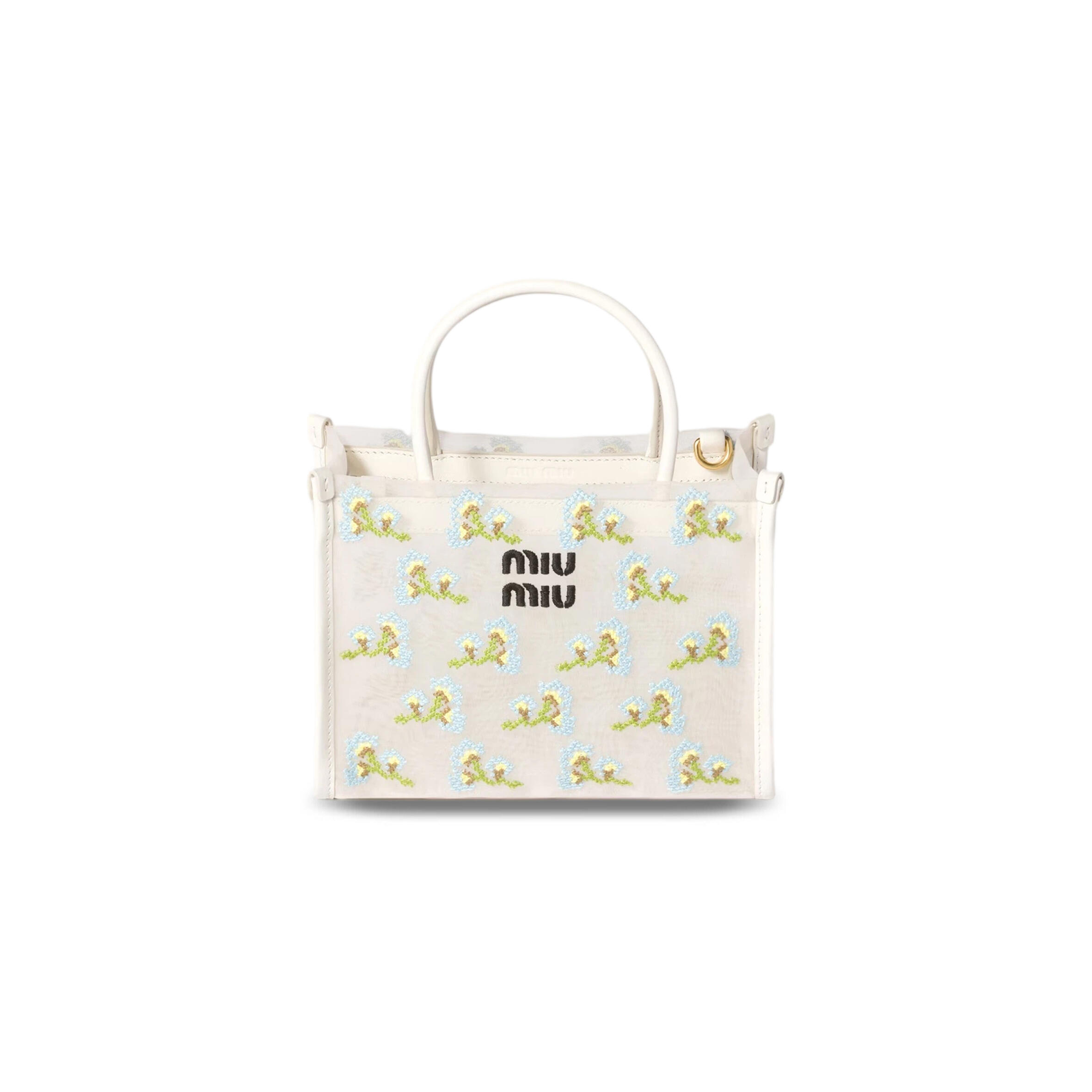 MIU MIU EMBROIDERED MESH TOP-HANDLE BAG 5BA310 (19.5*14*9cm) MIU MIU EMBROIDERED MESH TOP-HANDLE BAG 5BA310 (19.5*14*9cm)